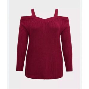 Torrid cold shoulder maroon red v neck pullover sweater sz 2 plus size